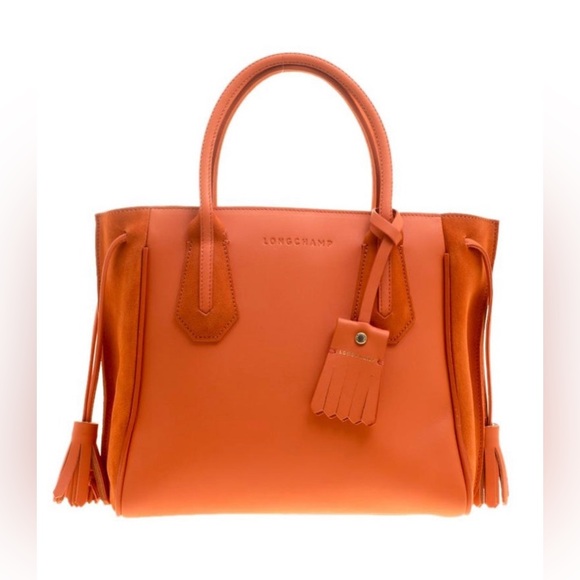 Longchamp Orange Leather and Suede Penelope Fantaisie Tote (Large) - Picture 2 of 5